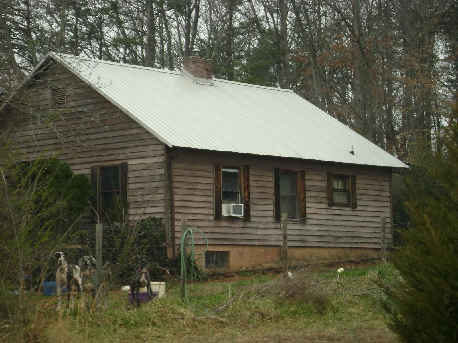 White metal roof on an old wood sided farmhouse, from a Metal Roof Installation job in Ashton